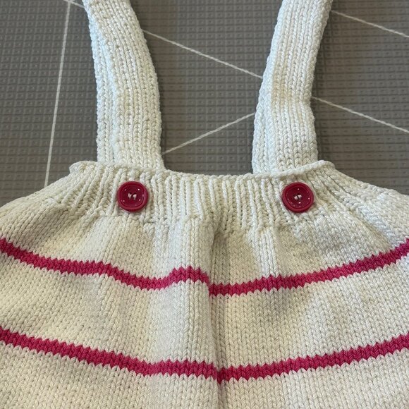 Vintage Handknit Pink and White Striped Toddler Romper - Picture 2 of 7